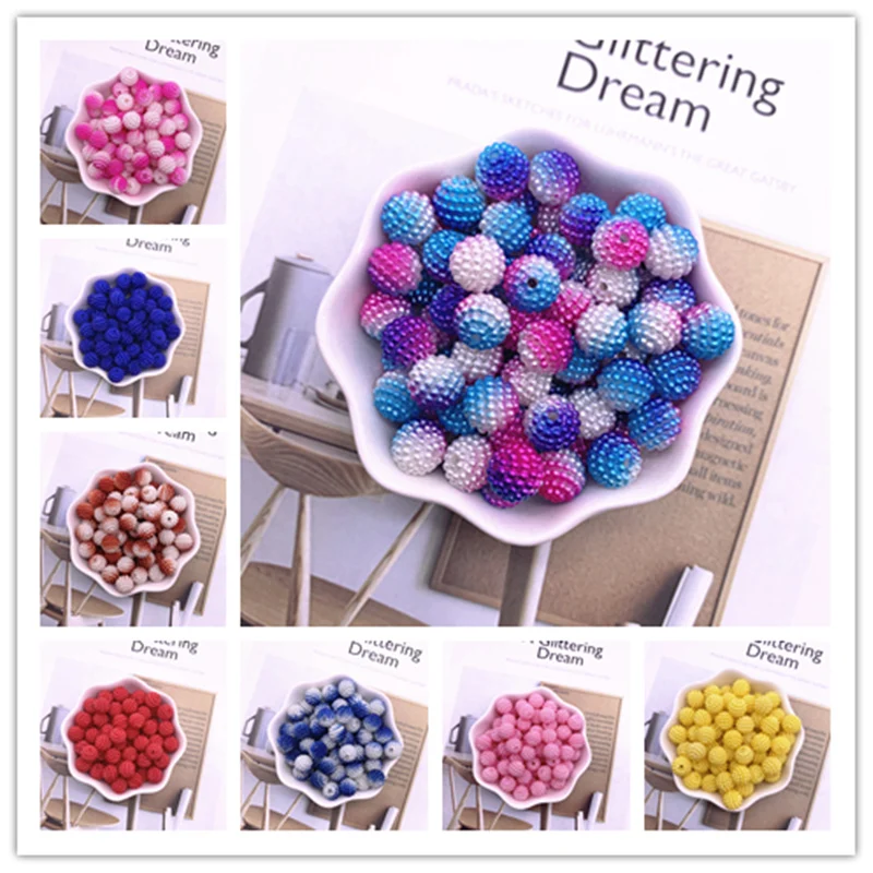 30pcs/lot 10mm Acrylic Beads Bayberry Beads Round Loose Beads Fit Europe Beads For Jewelry Making DIY Hair Headwear Accessories