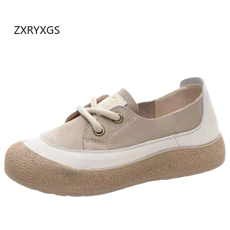 

ZXRYXGS, новинка 2025, модная обувь из натуральной кожи на шнуровке, женские мягкие универсальные модные кроссовки на плоской подошве, обувь для отдыха