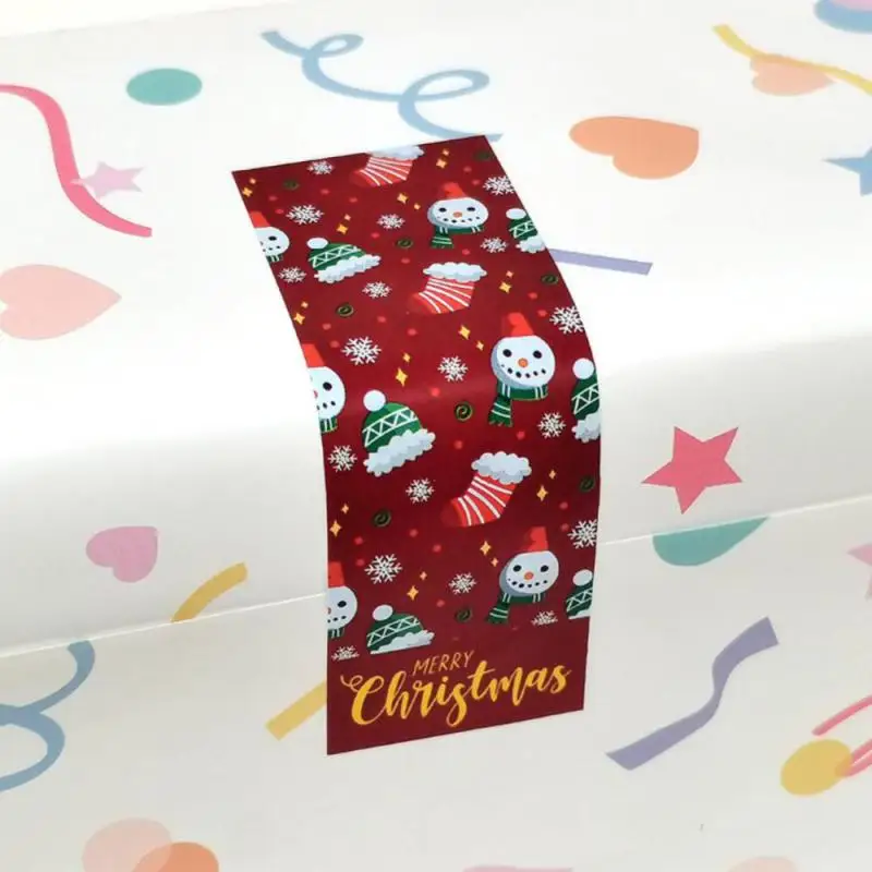 Christmas Theme Seal Labels Stickers Self Adhesive 1 Roll Kids Gift Paper Sticker Holiday Candy Bag Decor 3x9cm Gift Box Sealing