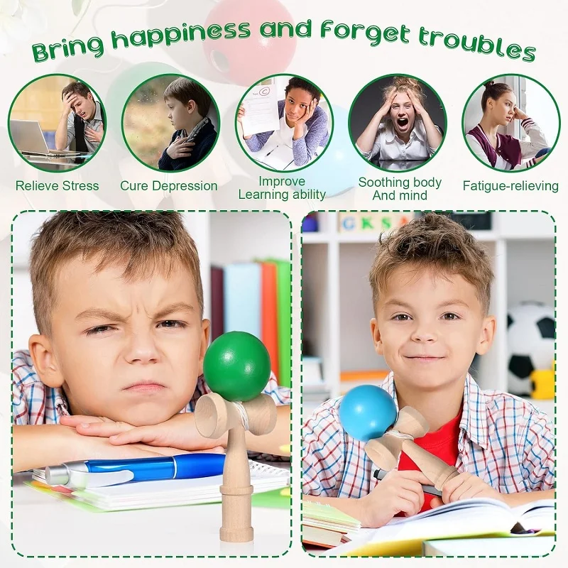 Painted Wooden Handle Ball Toy Outdoor Fitness Ball Training Children's Eye-Hand Coordination Adult Outdoor Juggling Sports Ball