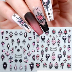 2 stücke schwarz rosa Gothic Halloween Nail Art Aufkleber 3d Schädel Rose Blumen selbst klebende Nagel abziehbilder für Nagel Dekor Maniküre Schieber egler