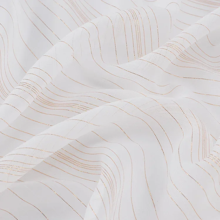 

Gold Stripes White Chiffon Jacquard Fabric for Dress Making Sewing Materials 150cm Wide Fabric By The Meter