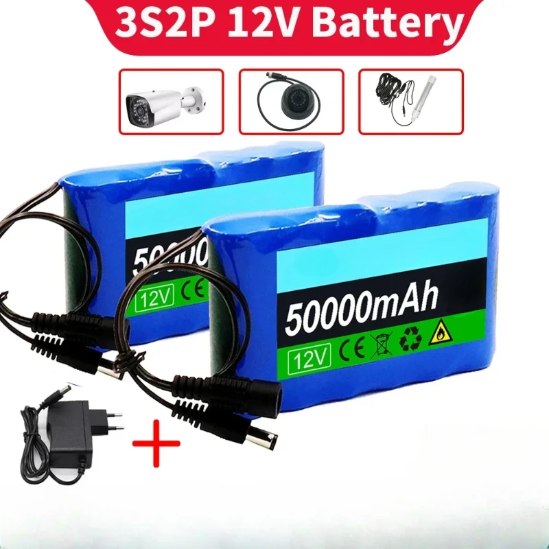 12V 50000mah Portable Super Rechargeable Lithium Ion Battery Pack Capacity DC 12.6v 30Ah CCTV Cam Monitor + Charger