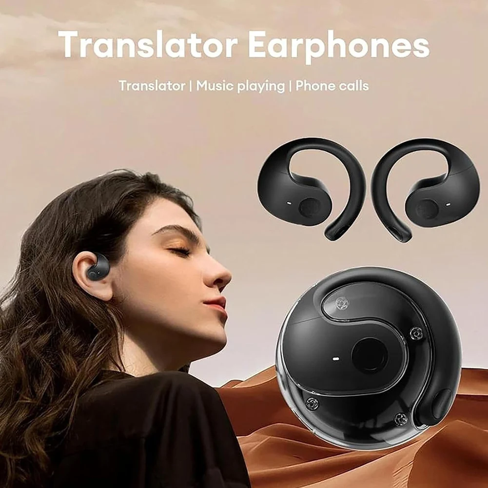 Auriculares de interpretación simultánea, compatibles con Bluetooth 5,0, auriculares inalámbricos abiertos, compatibles con 144 idiomas para viajeros