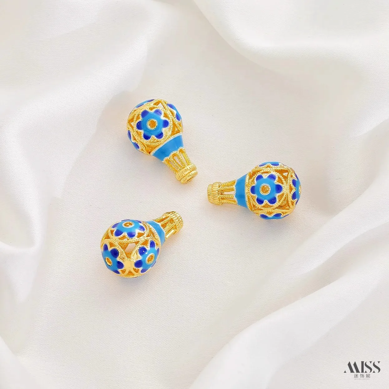 Cloisonne Enamel Gourd Three-Way Spacer Beads, DIY Braided Rope Wenwan Bracelet Loose Beads, Vintage Jewelry Making Accessories