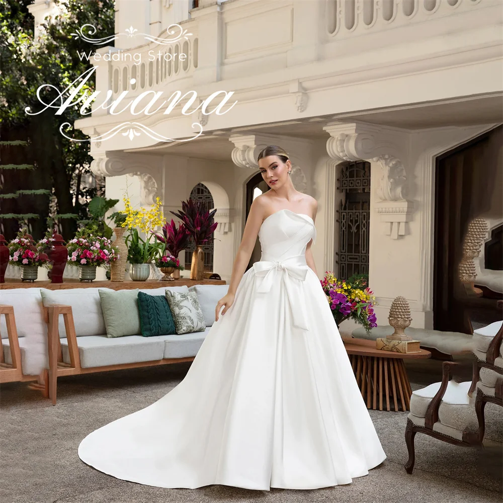 

Aviana Customized Sleeveless A-Line Wedding Dress Stain Bow Sweetheart Sweep Train Bridal Gown Elegant Luxury High Quality 2025