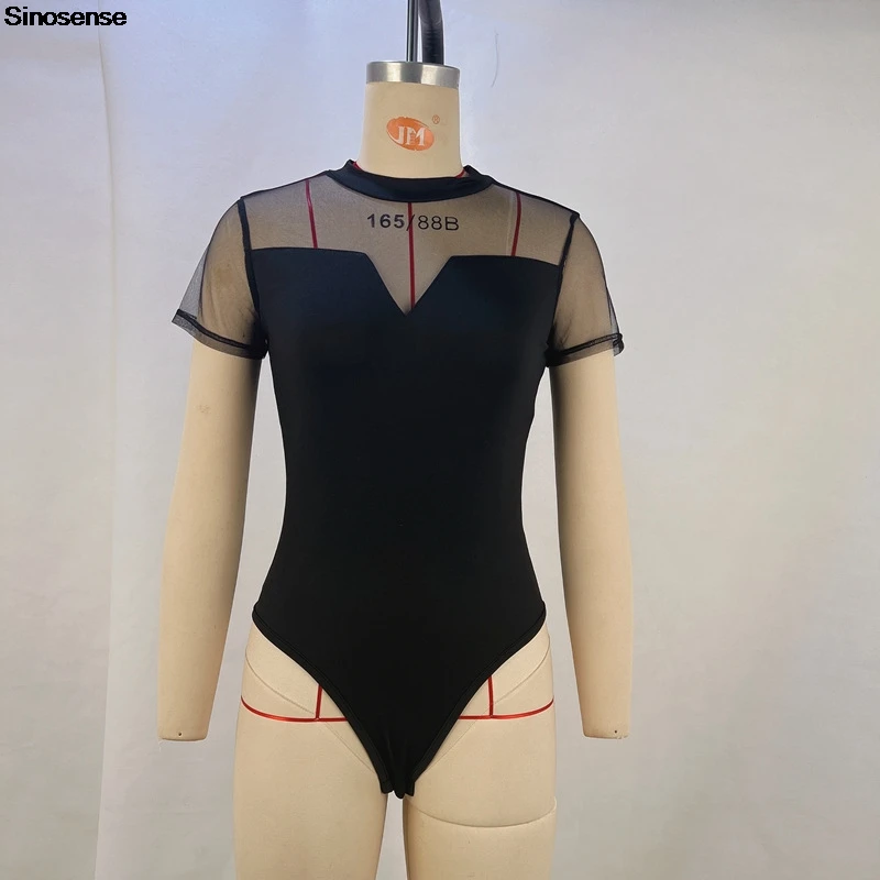 여성 우아한 메쉬 패치 워크 꽉 바디 슈트 반팔 모의 목 쉬어 탑 Y2K 외출 Stret Date 나이트 클럽 파티 레오타드