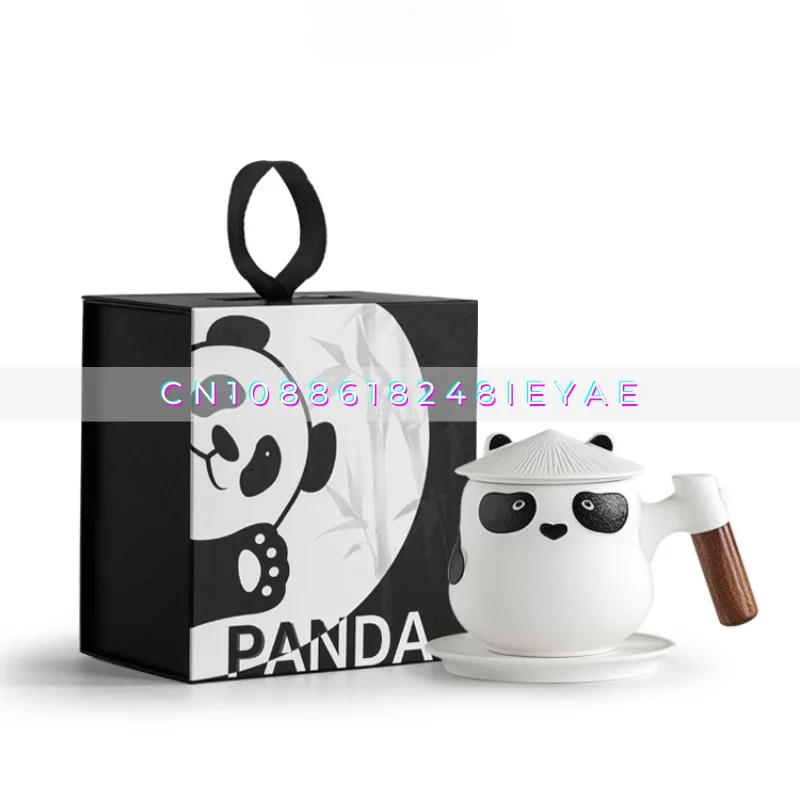 Taza de té Panda Taza de separación de té de cerámica creativa con tapa Taza de agua con filtro de oficina para hombres y mujeres