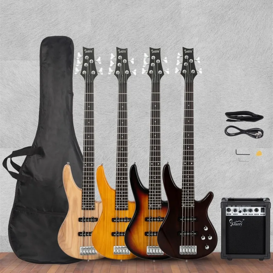 [No se vende]Glarry GIB 5 cuerdas bajo eléctrico de tamaño completo SS pastillas y amplificador Kit para el jugador experimentado Sunset Co