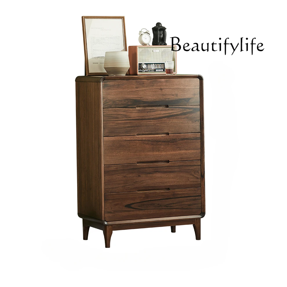 Minimalist Black Walnut Solid Wood Chest of Drawers 6 Buckets 9 Buckets Bedroom Simple Modern Drawer Locker