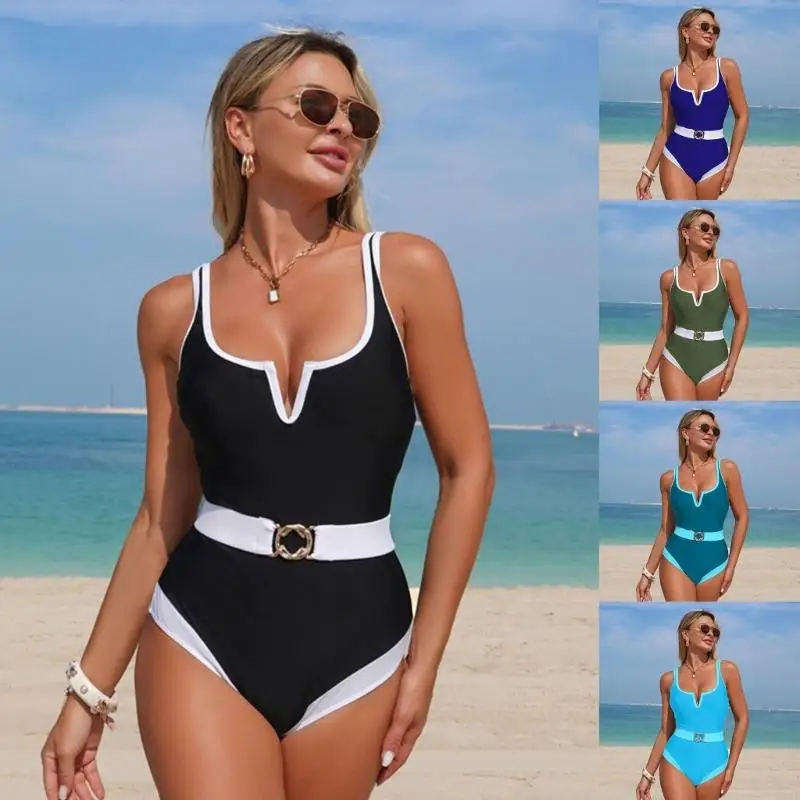Einteiliger Badeanzug mit abnehmbarem Bund, hochelastisches Nylongewebe für Frauen beim Schwimmen und Strandurlaub 69HD