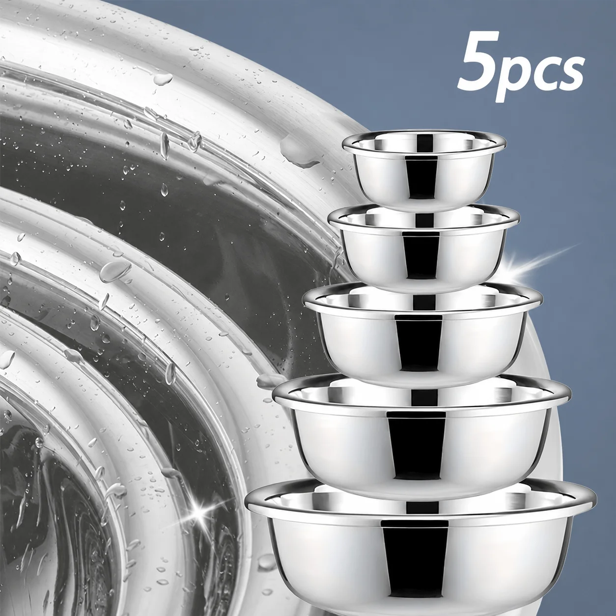 5 Sizes Stainless Steel Mixing Bowl Set Large Capacity Metal Bowl for Home Restaurant Food Preparation
