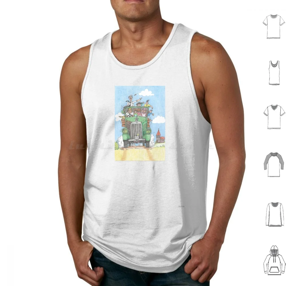 Home For Sunday Roast Tank Tops Vest Sleeveless Sunday Sunday Roast Church Old Truck People Funny Scene Hand Drawn Pencil And