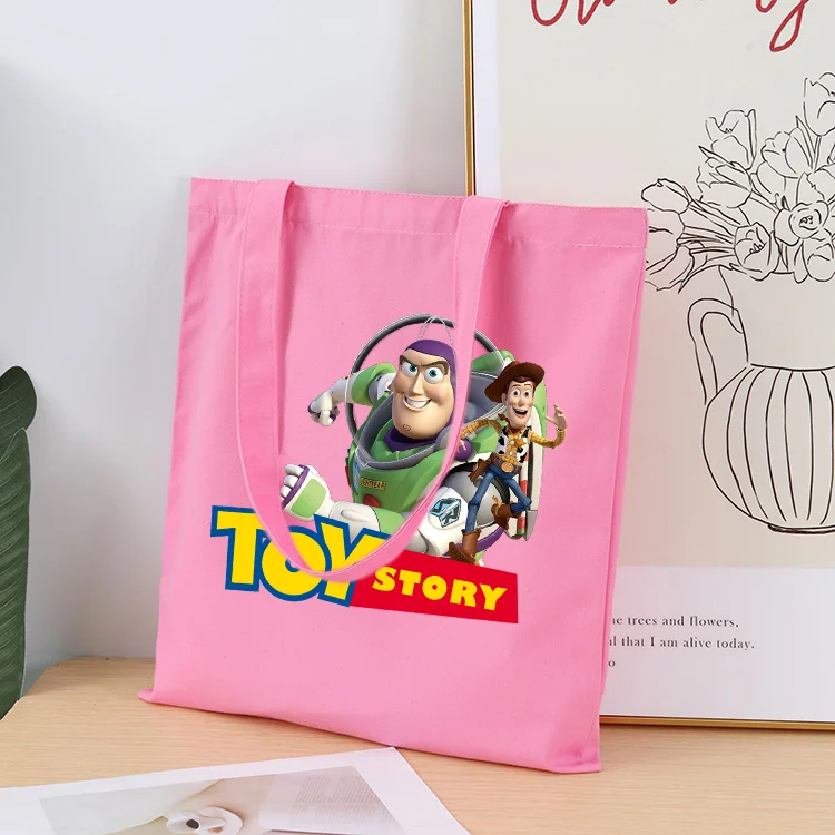 Cartoon Toy Story Woody Buzz Lightyear Canvas Shopper Bag Women's Tote Shoulder Bags Reusable Casual Commuter Travel Shopping