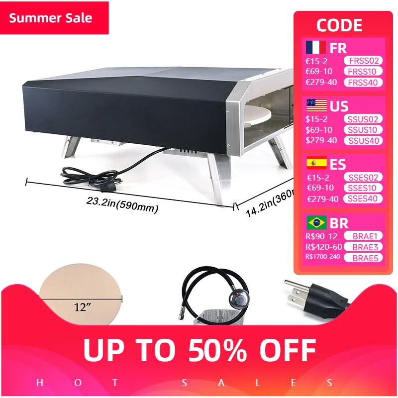 12-Zoll-Gas-Pizzaofen, Erdgas-Pizzaofen für den Außenbereich, tragbarer Pizzaofen für Feuer und Stonebaked 12-Zoll-Pizzas-Arbeitsplatte