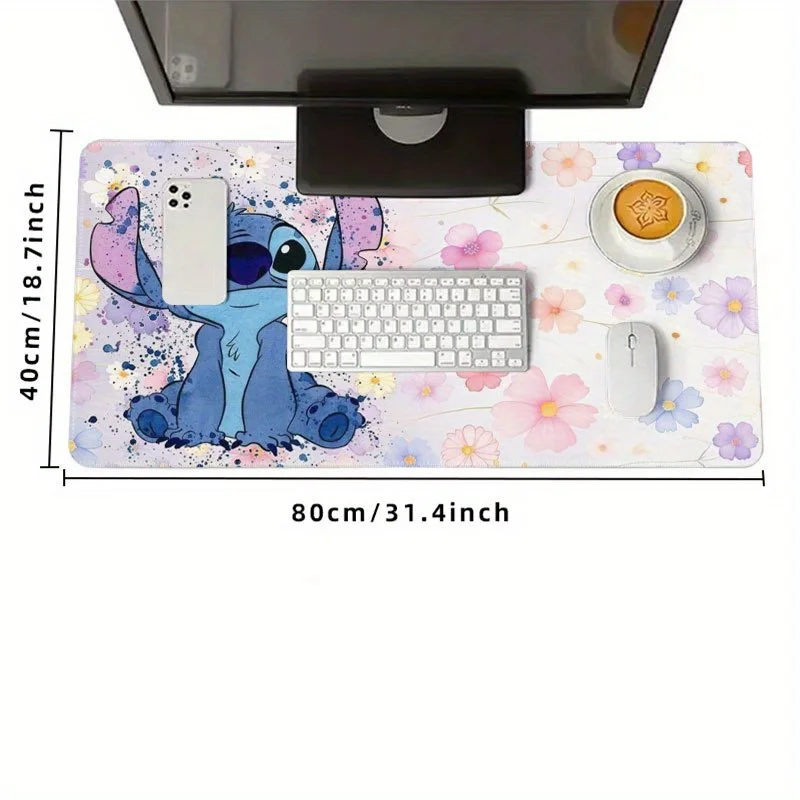 Alas Mouse Karet Bertema Jahitan yang Dapat Dicuci dengan Desain Bunga yang Cerah - Anti-Selip, Alas Meja Panjang untuk Rumah, Kantor & Pengaturan Gaming - I
