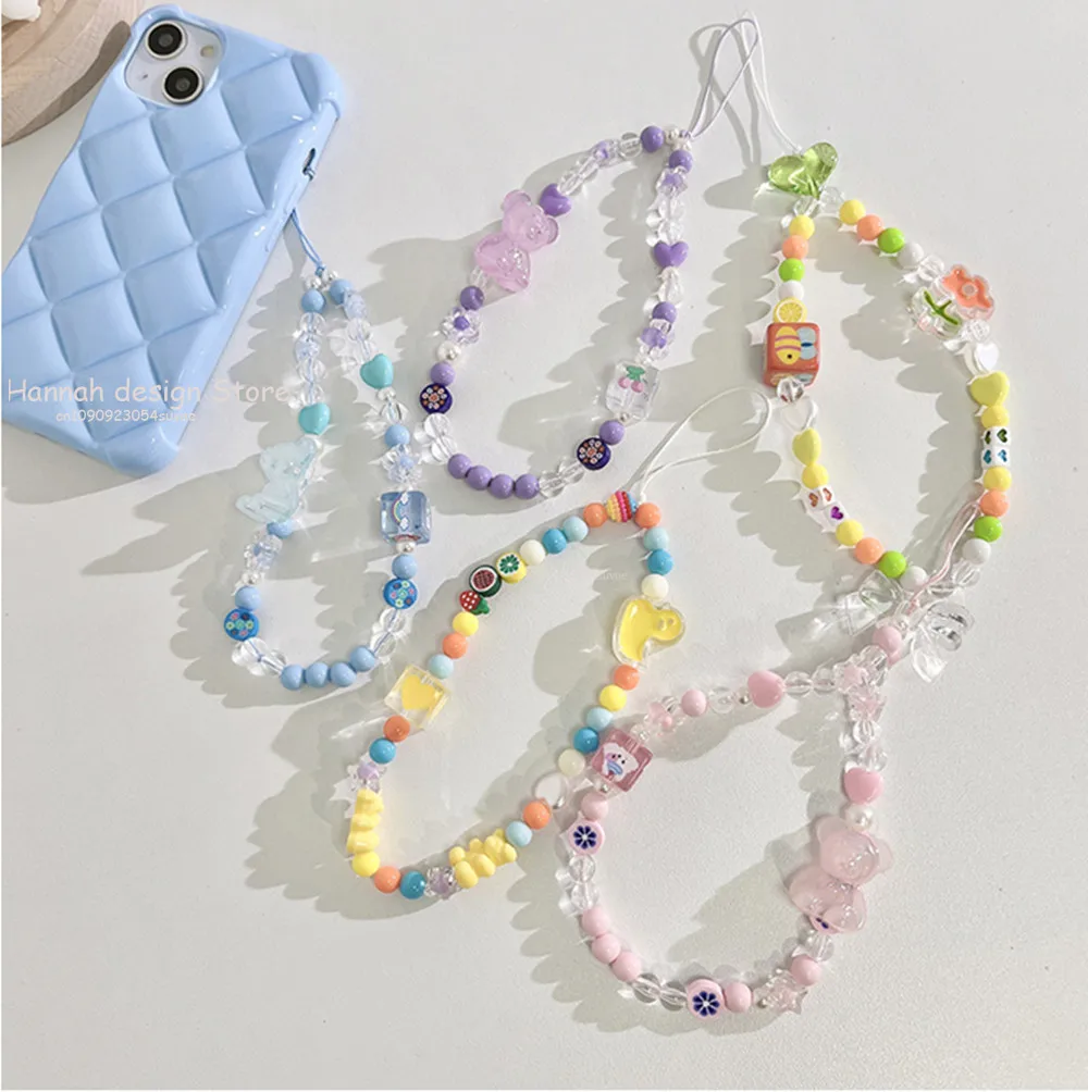 

Cute Phone Strap Chain Fashion Colorful Crystal Bracelet Phone Charm for Mobile Phone Kawaii Schoolbag Pendant Accessories
