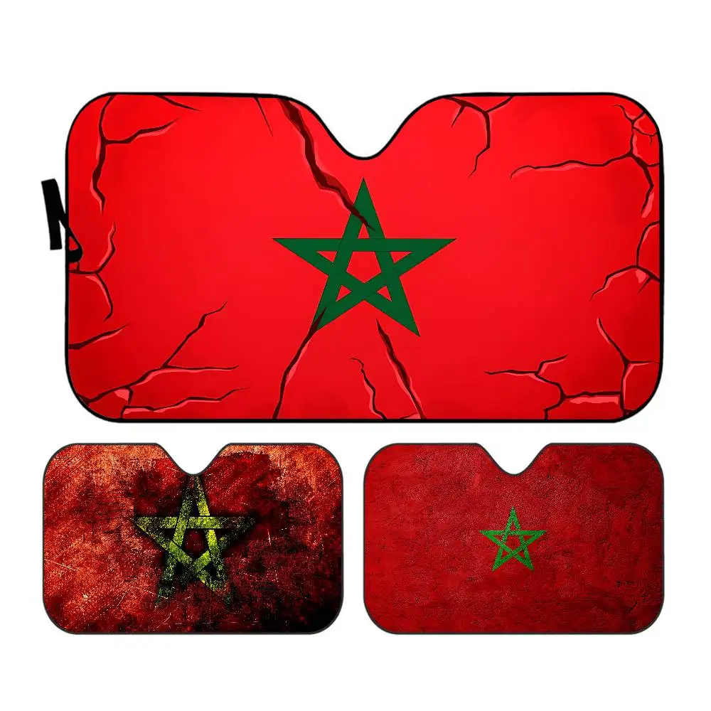 Morocco Map Flag Photo Car Windshield Sun Shade Car Sun Visor Protector Aluminum Foil 51.2 X 27.5 In