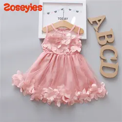 New Summer Children'S 0-3 Year Old Solid Princess Style Sweet Petal Mesh Sleeveless Knee Length Girl'S Dress