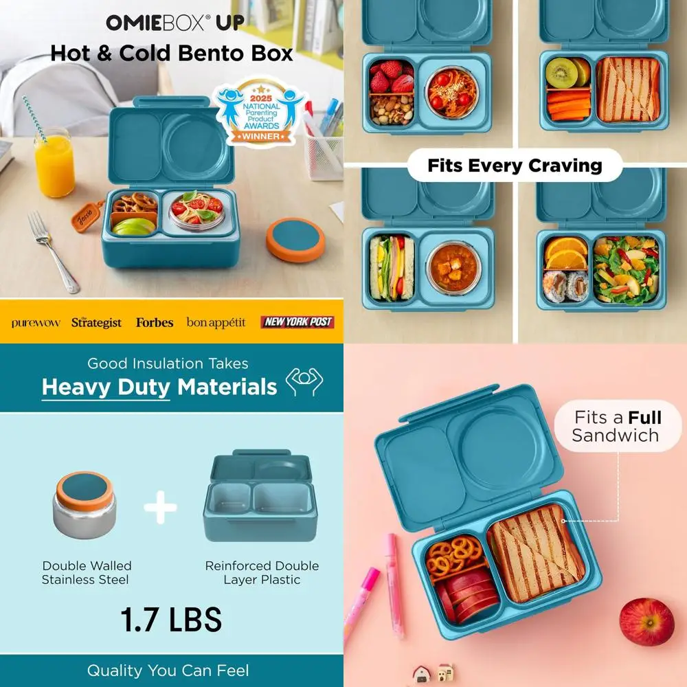 

Kid-Friendly Insulated Lunch Box with Leak-Proof Thermal Food Jar and Cooler Ice Pack, 2 Compartments in Teal Green