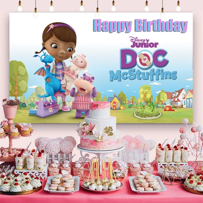 Doc McStuffins Birthday Backdrop Happy Birthday Photo Background Disney Girls Birthday Party Decoration Stand Photobooth