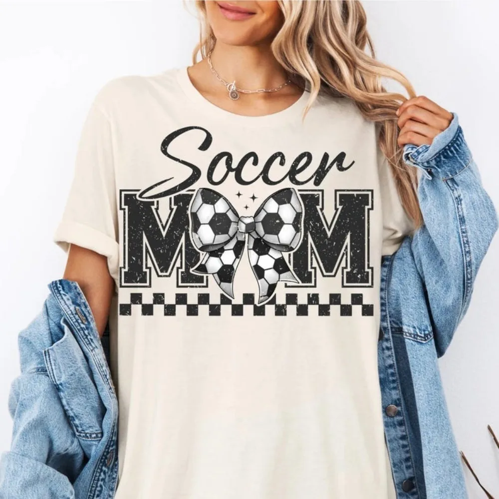 Soccer Mom T-shirt Soccer Bow Mom Shirt Kid Name Shirt for Mom Mothers Day Gift Cute Mama Sweatshirt