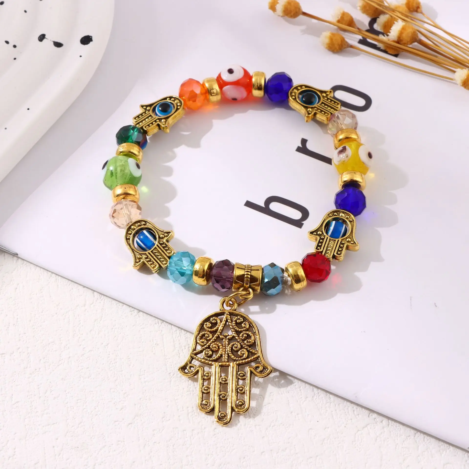 Evil Eye Bracelet Fatima Hand Beaded Bracelet Alloy Crystal Jewelry For Women Men