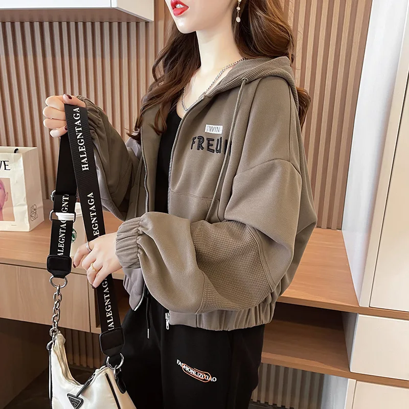 

2025 Autumn Short Hoodie For Women Hooded Jacket Crop Top Coat Versatile Loose Outerwear For Petite Sizes