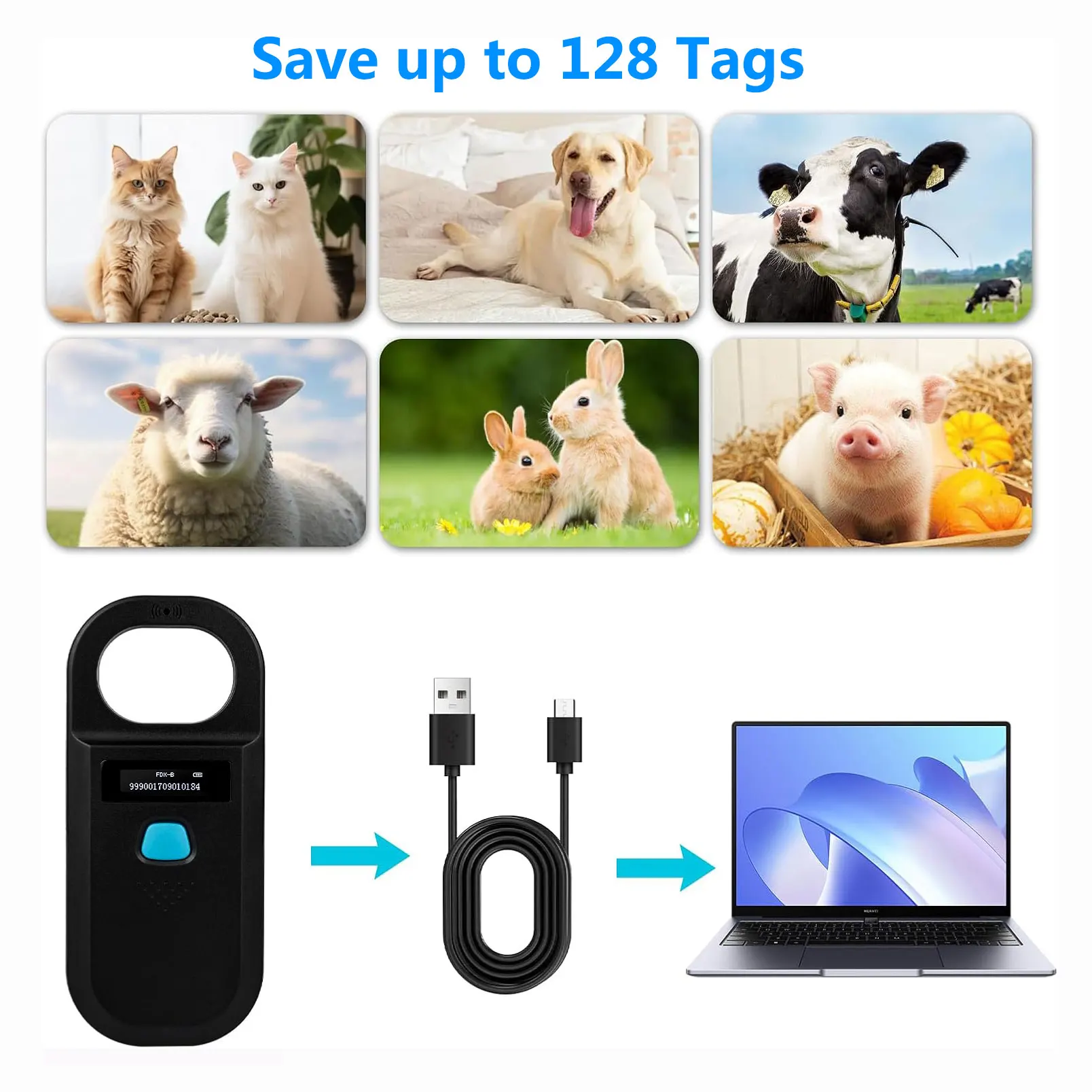 Livestock Pet Microchip Scanner Rechargeable RFID EMID Micro Chip Reader Scanner 15 Digits Pet Chip ID Scanner for Animal