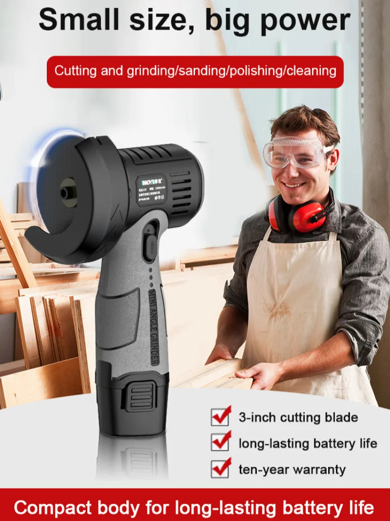 

Sanding Grinder lithium battery Double layer protective cover Ergonomics Cutting Polishing machine Portable Angle Grinder