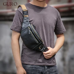 GURO Men's Real Leather Chest Bag High Quality Deluxe Waist Bag Outdoor Sports Sling Bag multifunctional Satchel Daily Crossbody