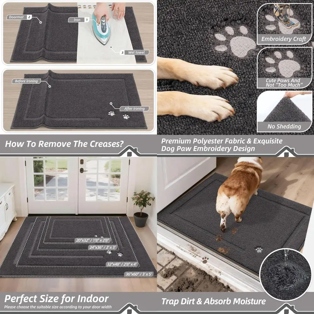 

36x60 Large Absorbent Door Mat, Non-Slip, Stain Resistant, Washable, Suitable for Entryways and Back Doors, Grey