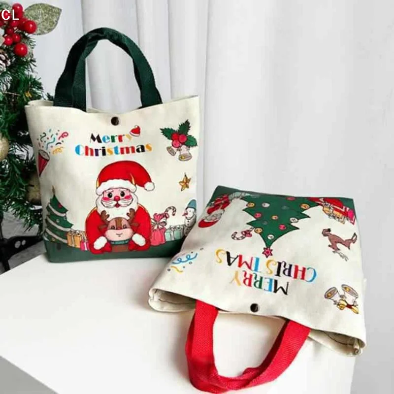 AttireTroveChristmas Gift Bag Cartoon Santa Claus Elk Xmas Tree Handheld Canvas Bag Merry Christmas Decor Natal Navidad