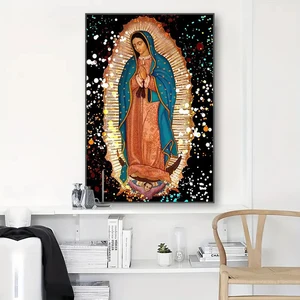 Retro senhora de guadalupe arte da parede pintura em tela religiosa católica arte decoração imagem a virgem de guadalupe cartaz decoração de casa 8 principais vendas poster católico - №2