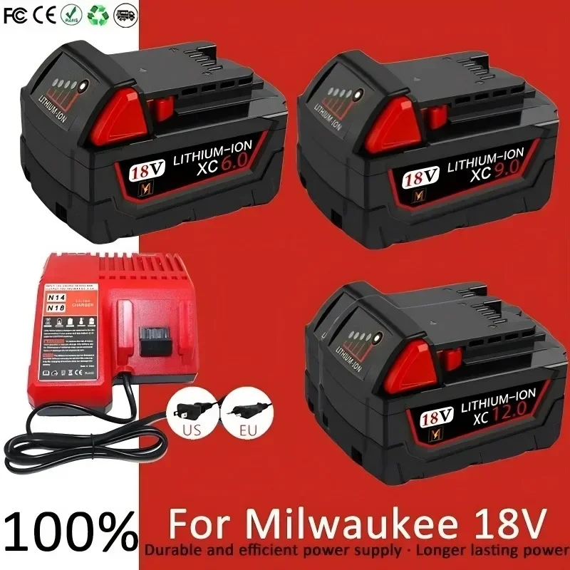 

For Milwaukee M18 18V 12000mAH Replacement For Milwaukee M18B5 XC Li-ion battery M18B 48-11-1815 48-11-1850 2604-22