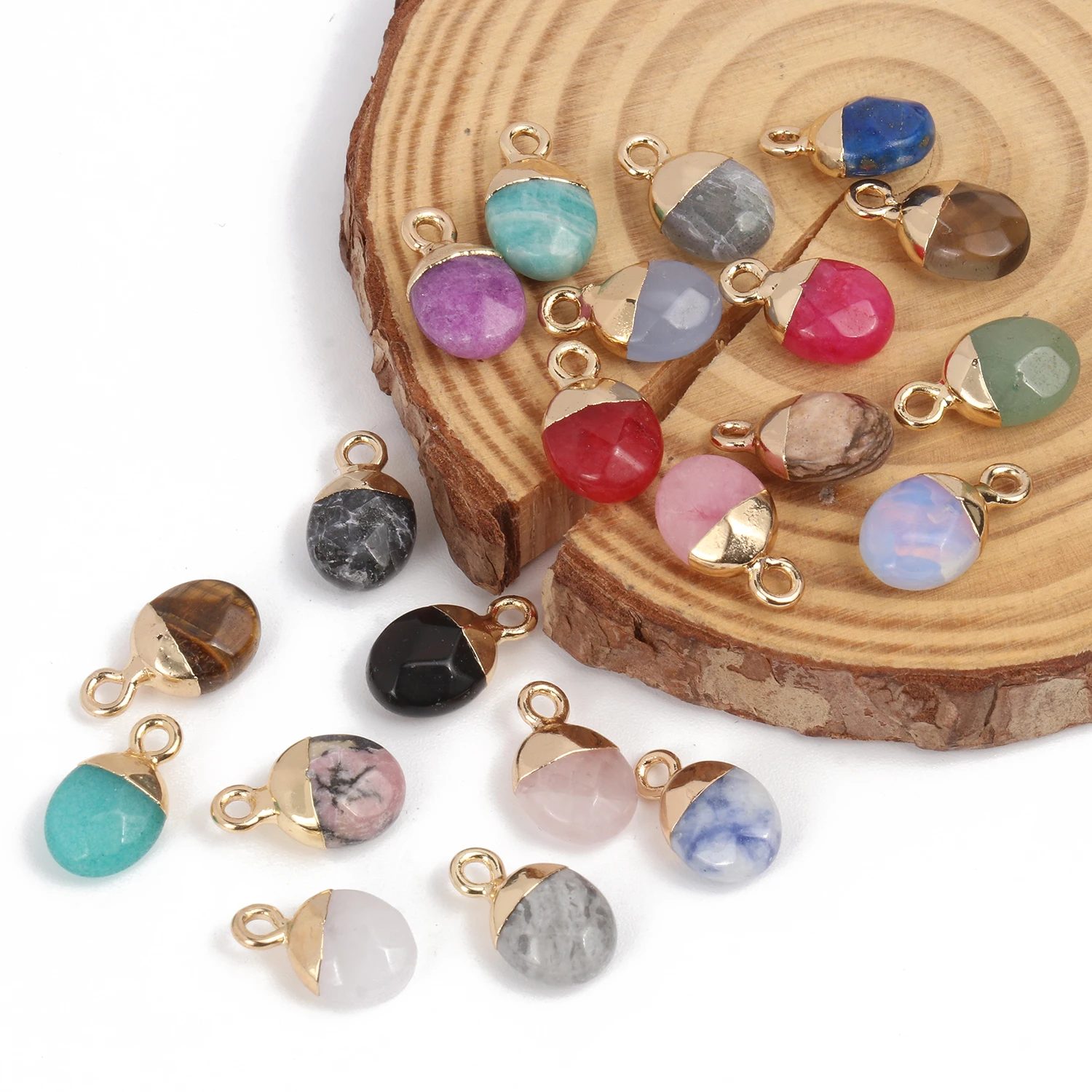 14x8mm Faceted Natural Stone Pendant Agate Jade Quartz Women Charms Jewelry Making For diy Handmade Necklace Accessory Wholesale