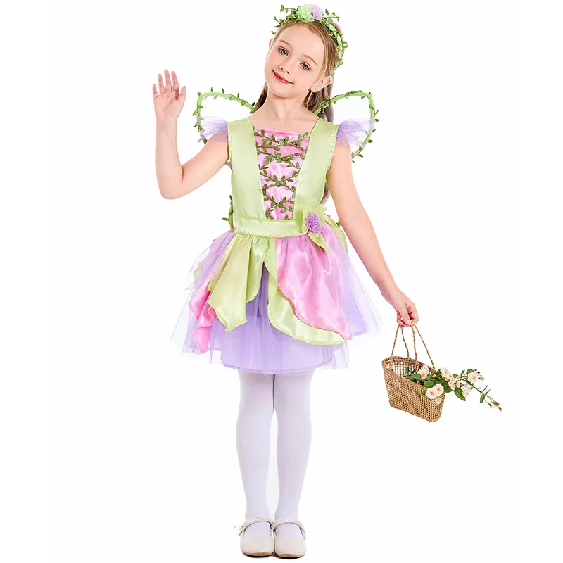 Karneval Halloween Mädchen niedlich basteln Fee Kostüm Wald Elfen mit Flügel Rollenspiel Cosplay Geburtstag Phantasie Party kleid