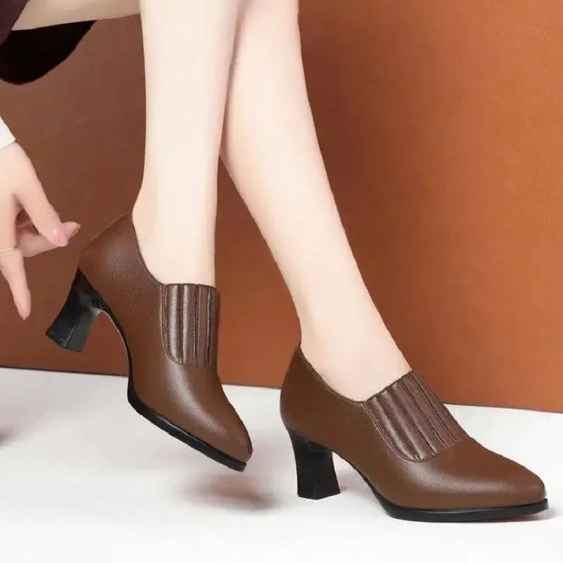 Botas Femininas Women Cool High Quality Black Patent Leather Spring & Autumn Slip on Boots Lady Casual High Heel Ankle Boots B96