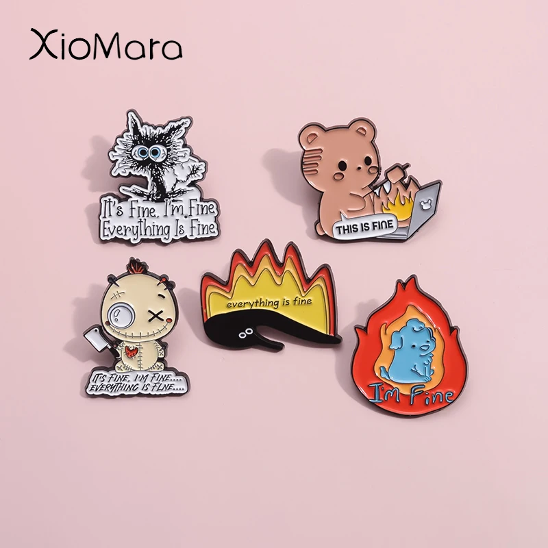 This Is Everything Fine Enamel Pins Custom Flame Electric Roast Cat Brooches Lapel Badges Cartoon Animal Jewelry Gift For Kids