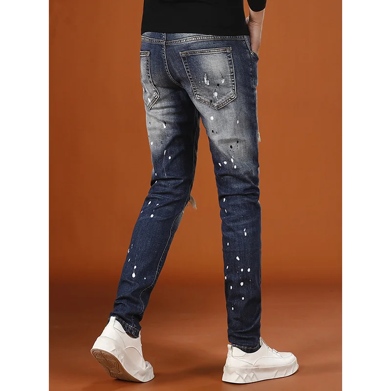 Осенние винтажные рваные брюки мужские 2025 новые высококачественные модные уличные стильные персонализированные красивые эластичные джинсы
