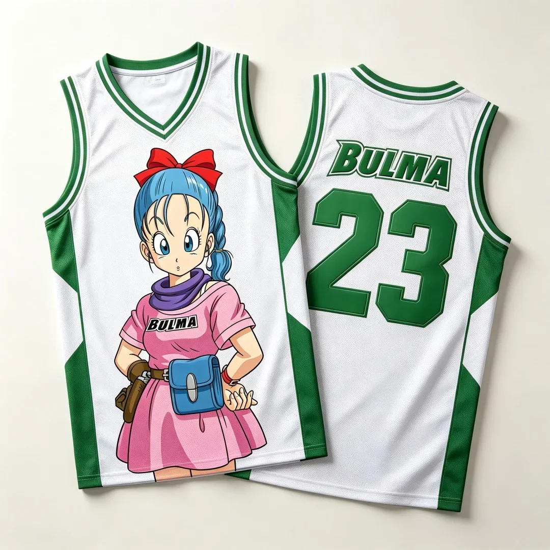 2026/27 Dragon Ball Bulma Nr. 23 Basketball-Anzug Eltern-Kind 3D-Druck Sport-Tanktop Weiß Rosa Anime Streetwear Atmungsaktiv – Detail 11