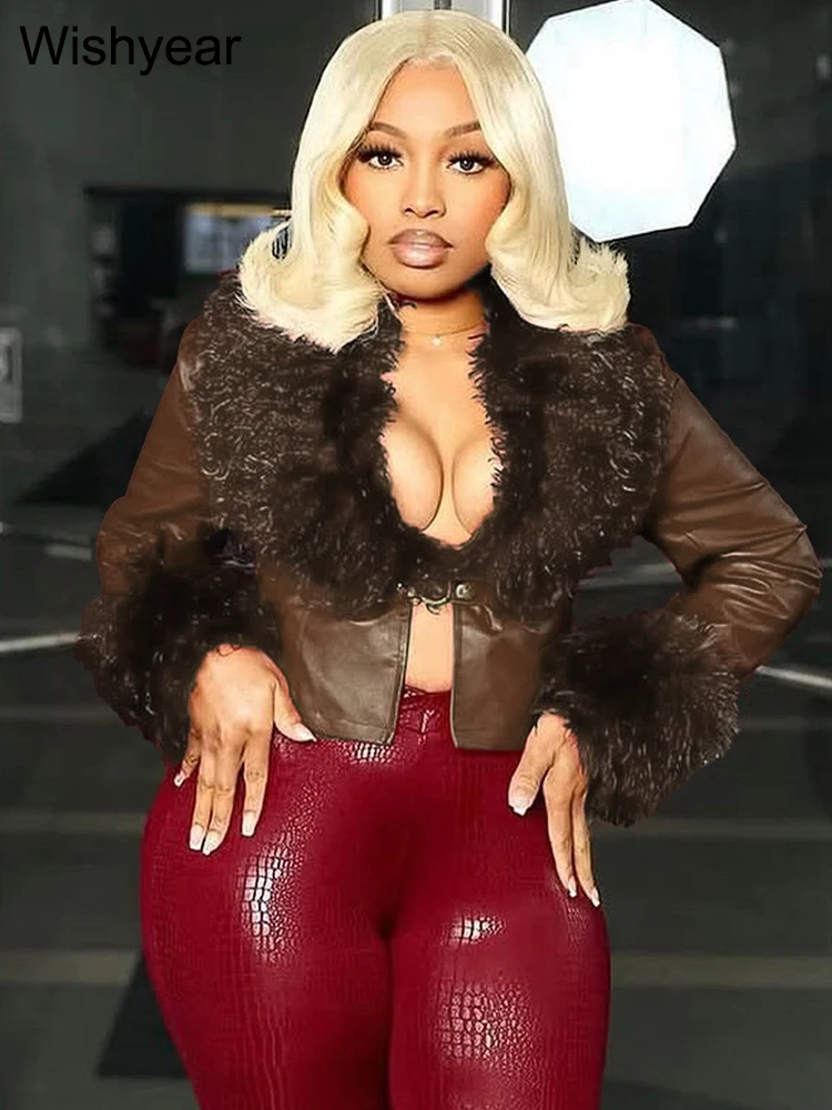 Elegantní umělá kožešina s dlouhým rukávem, podzimní zimní semišový kabát pro ženy, sexy pouliční moto motorkářský plyšový krátký kabát, noční klub, topy, svrchní oblečení - náhled 4