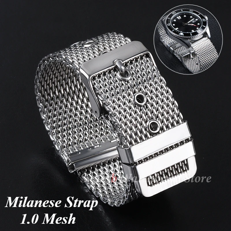 1.0 شبكة ميلانو حزام ل Seiko 18/20/22/24 مللي متر 3 مللي متر سمك الفولاذ المقاوم للصدأ سوار ساعة ل DW ل أوميغا المعصم