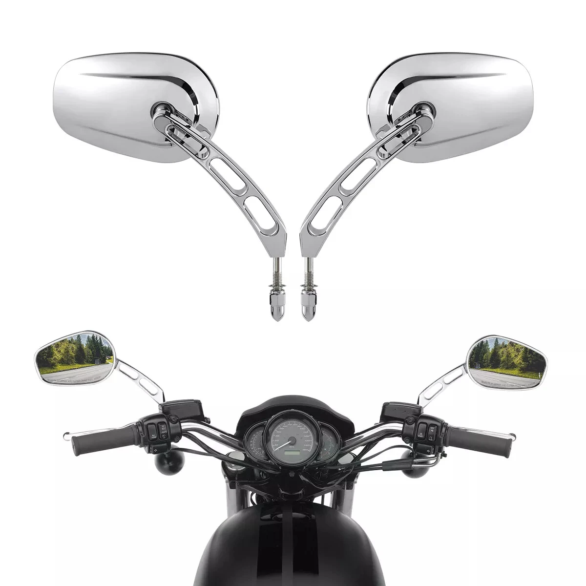 1 Pair Black Chrome 8mm Motorcycle Rear View Side Mirrors Fit For Harley Sportster XL 883 1200 Touring Road Glide