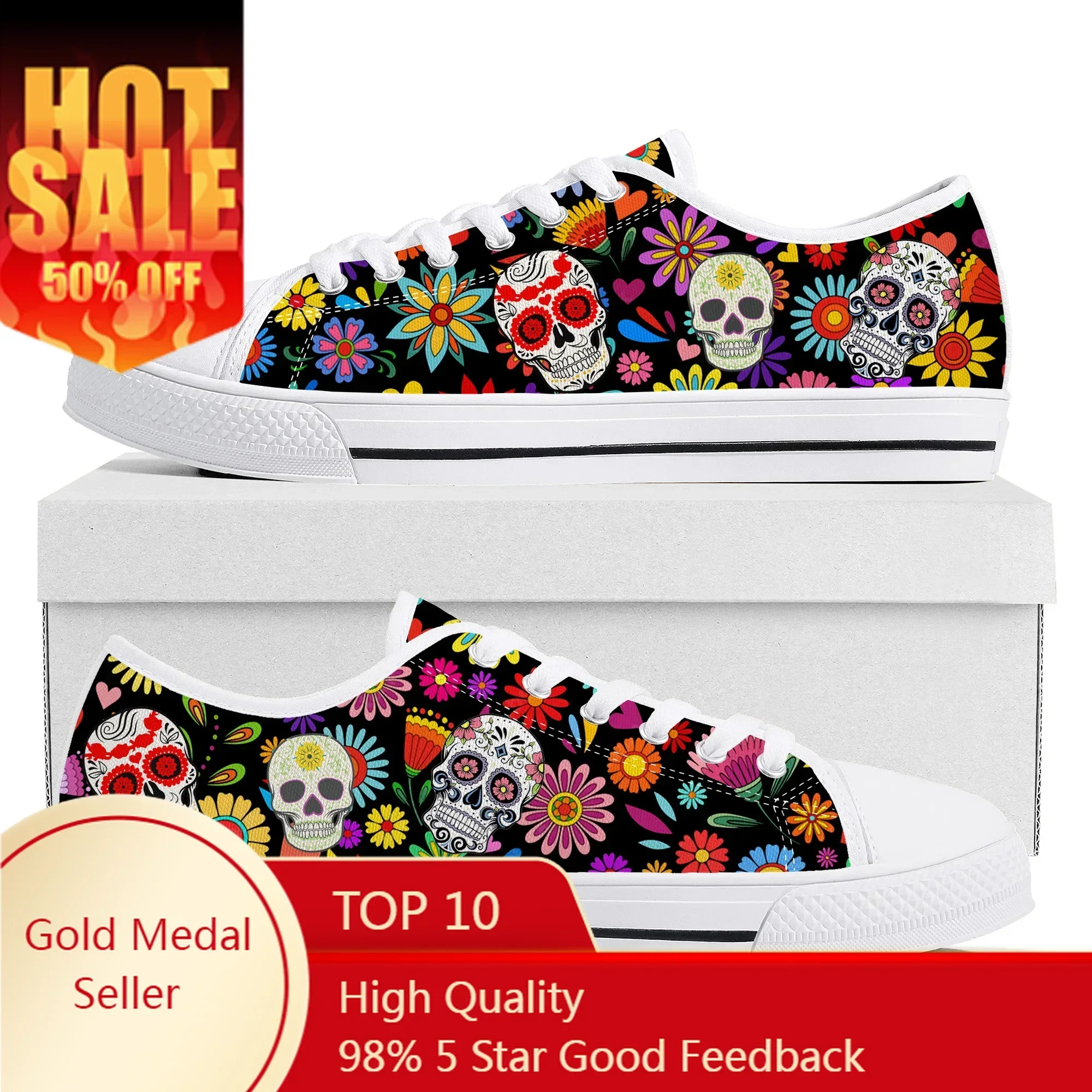 

Day of The Dead Pattern Design Low Top Sneakers Men Women Teenager High Quality Shoes Canvas Sneaker Couple Custom Made Shoe