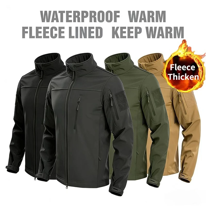 Men's 3 in 1 Fleece Lined Tactical Jacket European Size Winter Coats Military Outerwear Waterproof Windproof Outdoor Hiking Coat