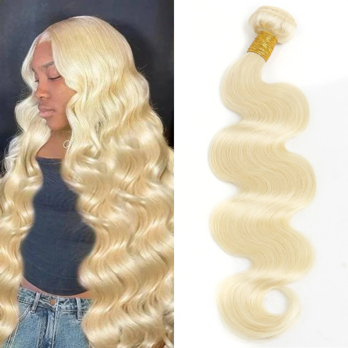 

Curly 613 Blonde Curly Weave Human Hair Bundles Body Wave 150% Density Brazilian Remy Raw Hair One Bundle Hair Extension 10-30