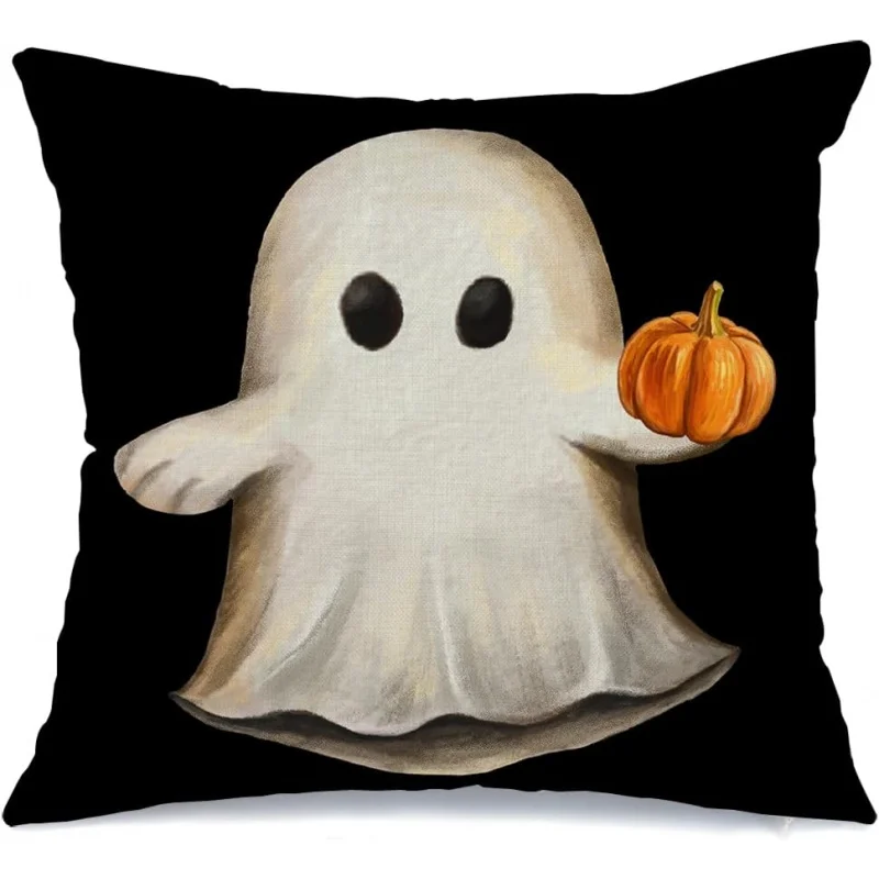 

Halloween pillowcase 18X18 inches Ghost Pumpkin Decoration Holiday Farmhouse Pillowcase Home Sofa Cushion Cover Black ﻿