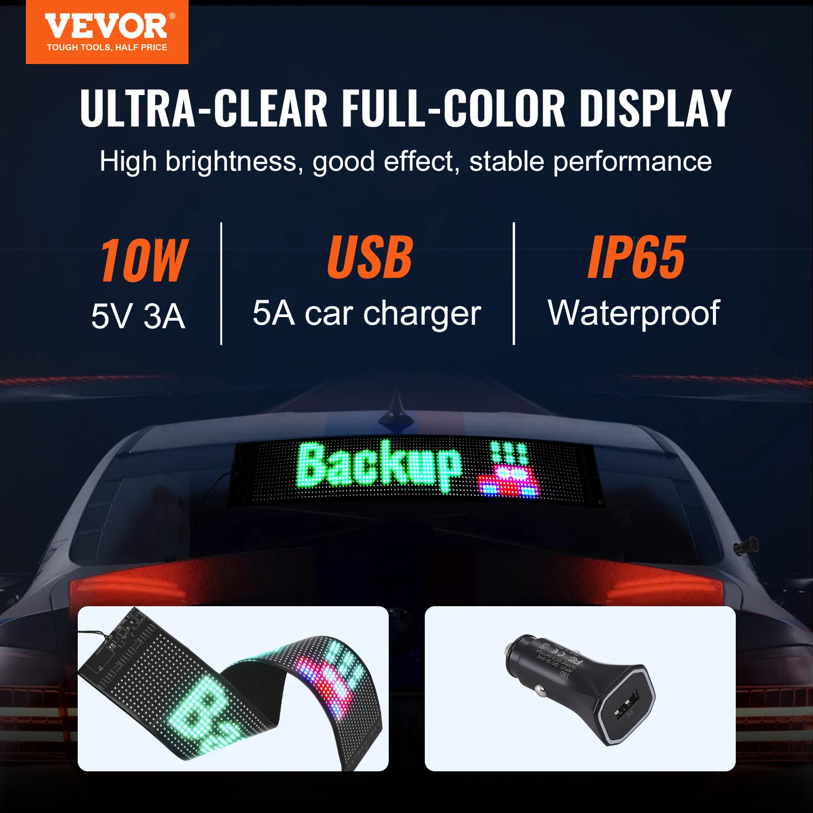 VEVOR Programmable LED Sign P6 Full Color LED Scrolling Panel Animation Pattern Display Board for Store Business Car Advertising