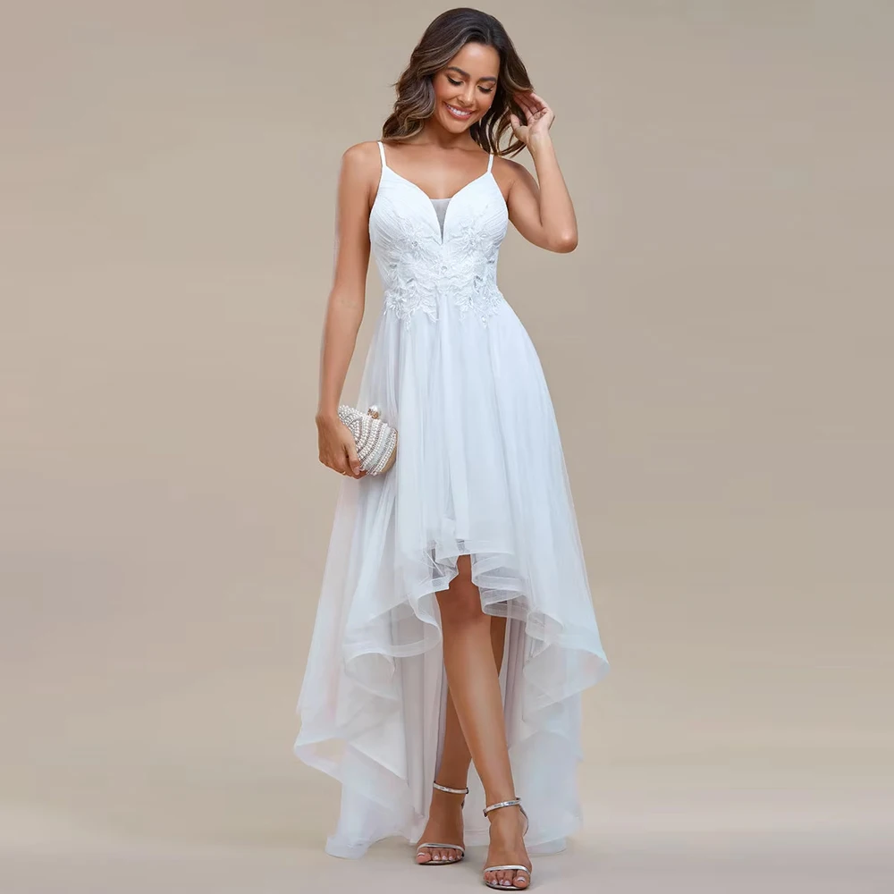 

BAZIIINGAAA High Low Mesh Appliques Prom Dresses Wedding Dress